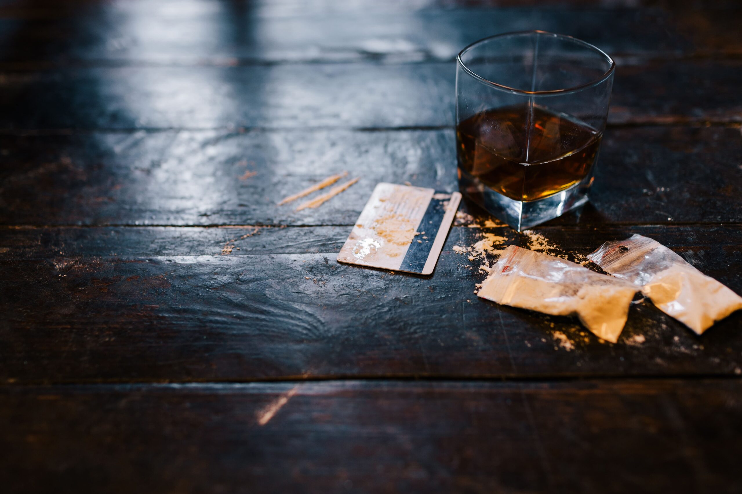 cocaine and alcohol on a table