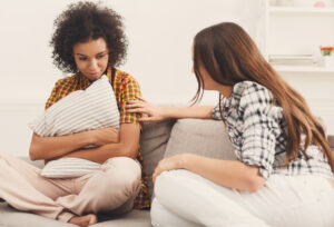 woman opening up about addiction