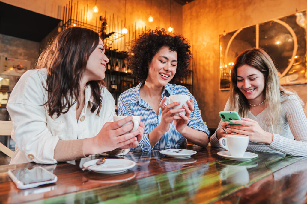 happy women having coffee