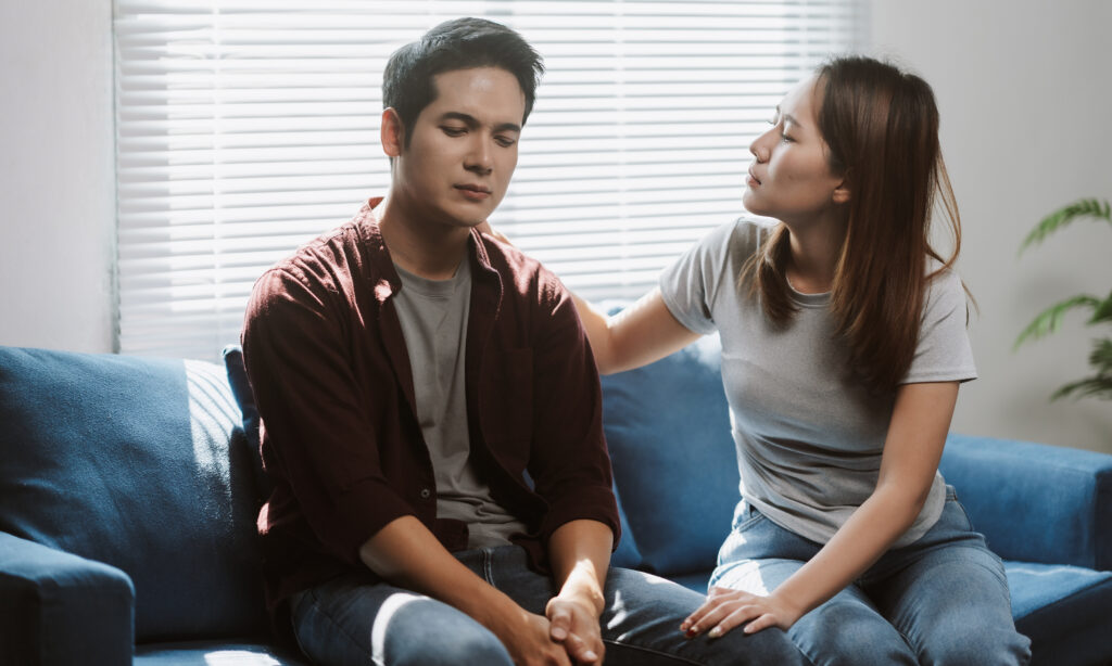 woman talking to her family about rehab