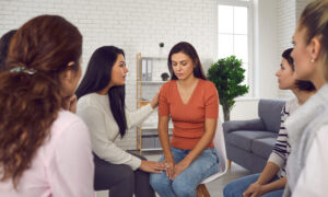 women supporting each other in drug rehab group